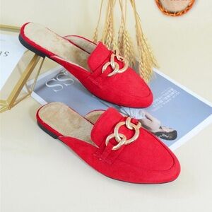 SHEIN Red Mules with Gold Chain Detail